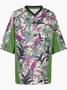 adidas Cream Green Pink Tropical Parrot Short Sleeve Tee